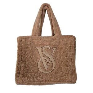 Victoria's Secret Plush Fleece Beige Tote Bag Sherpa Fluffy